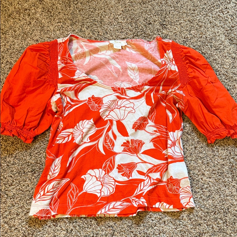 Mauve by Anthropologie Red and White Floral Blouse